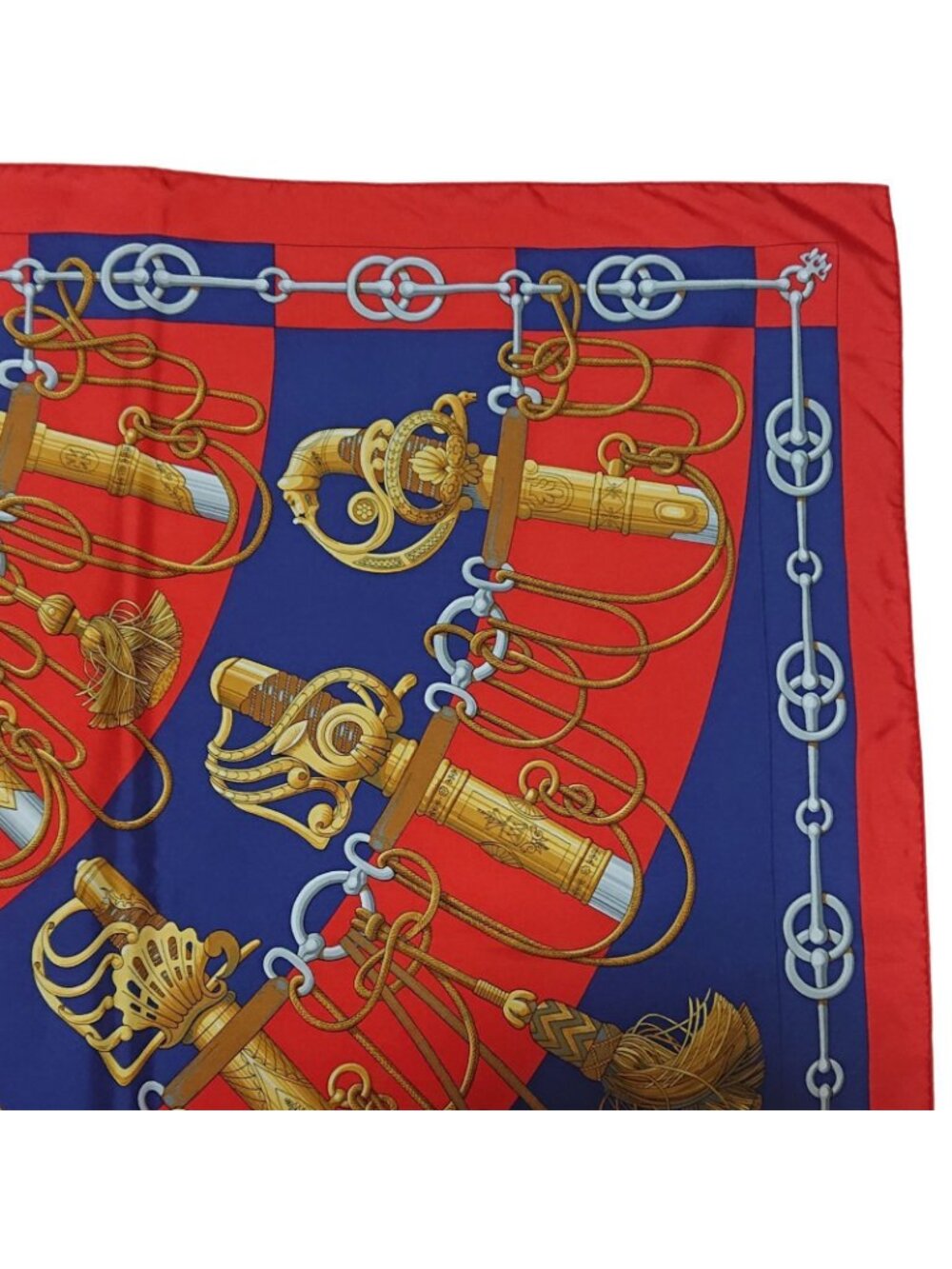 Hermes Carre 90 Cliquetis Silk Scarf Red Navy Gold - Picture 5 of 16